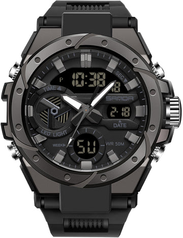 Findtime Mens Digital Analog Watches for Men, Men's Sports Outdoor Watch Military Tactical Wristwatch with Alarm Water Shock Resistant Date Dual Display Stopwatch